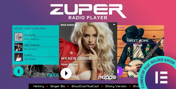 Zuper – Shoutcast and Icecast Radio Player With History – Elementor Widget Addon