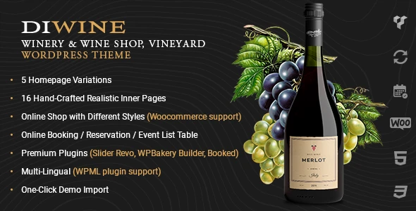 Diwine – Winery & Wine Shop, Vineyard WordPress Theme